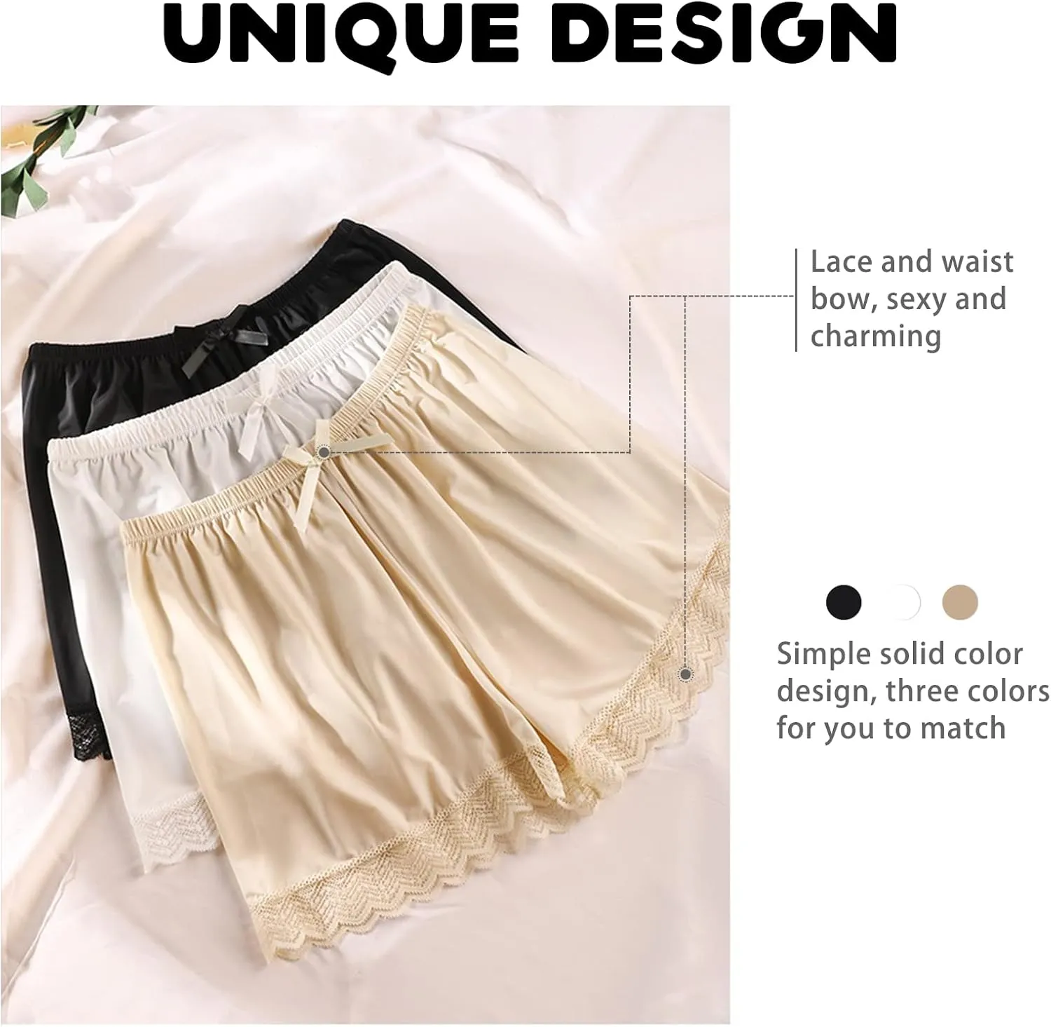 3 Pcs Women Slip Shorts Bow Lace Satin Shorts Pettipants for Women Culottes Under Dresses Half Slips Under Dresses