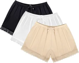 3 Pcs Women Slip Shorts Bow Lace Satin Shorts Pettipants for Women Culottes Under Dresses Half Slips Under Dresses