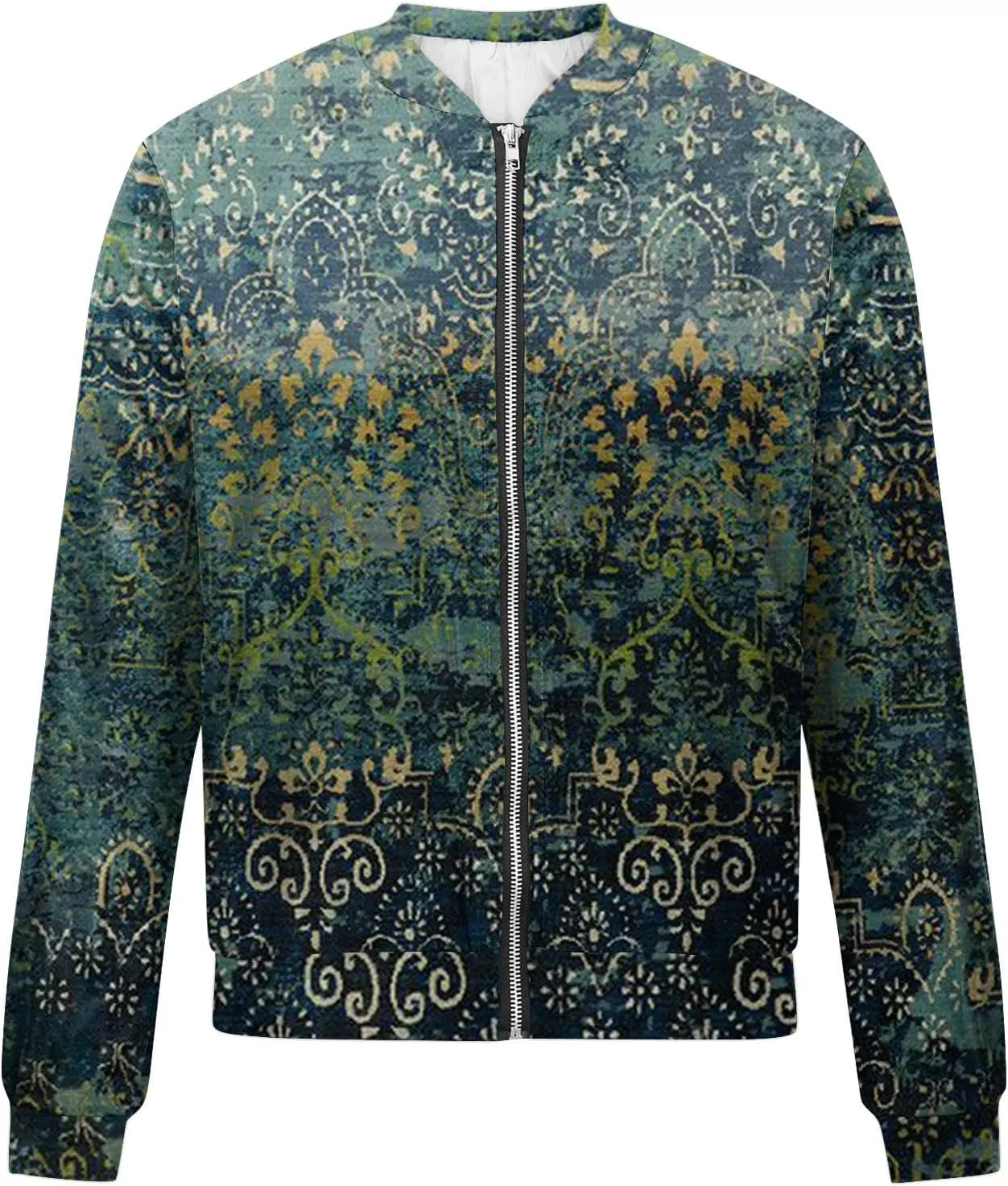 Bomber Jacket Women Lightweight Comfy Coats Casual Zip Up Windproof Windbreaker Floral Pattern Fashion Outerwears