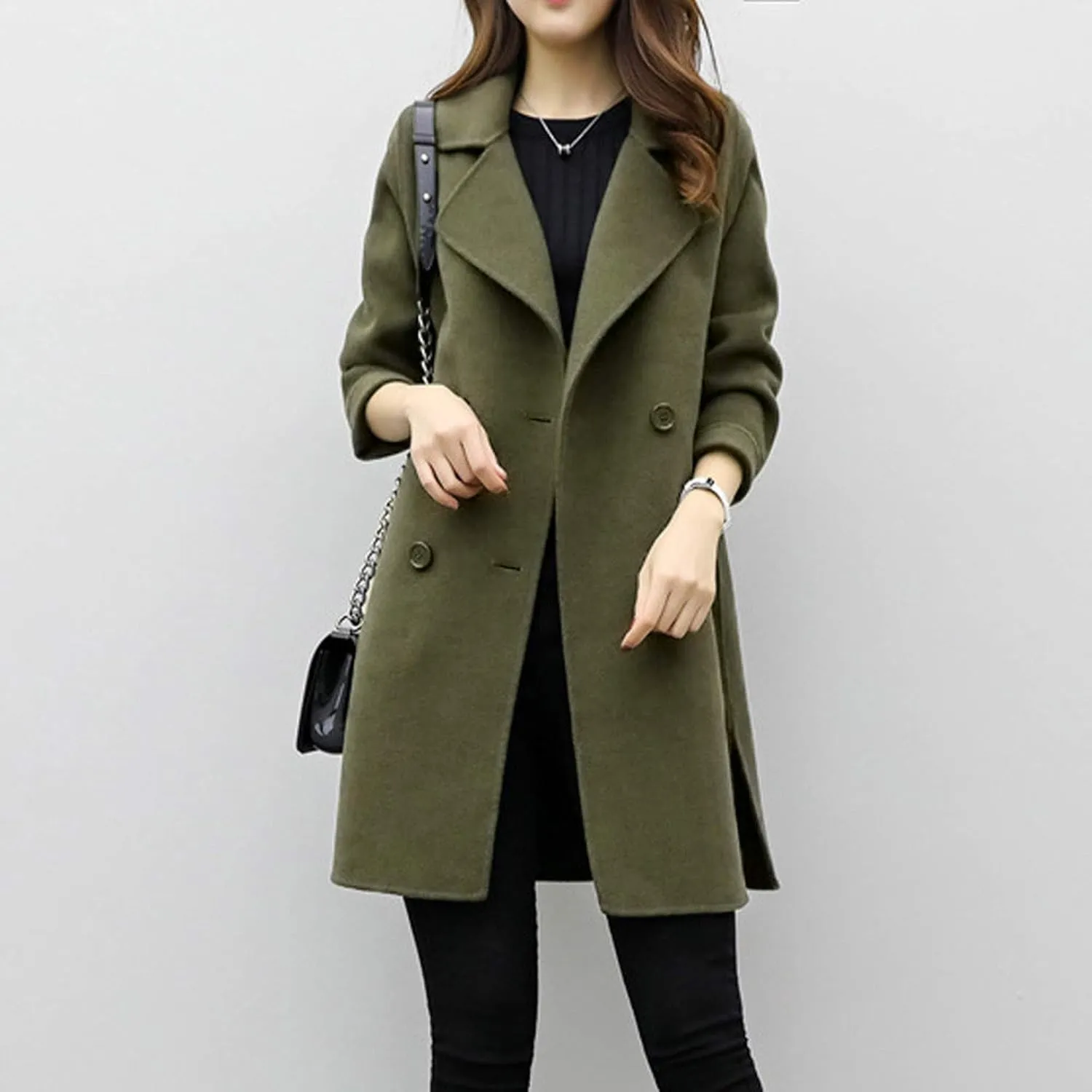 cooki Womens Coats Winter Long Loose Wool Blend Trench Coats Pea Coat Plus Size Long Jackets Double Breasted Warm Slim Coats