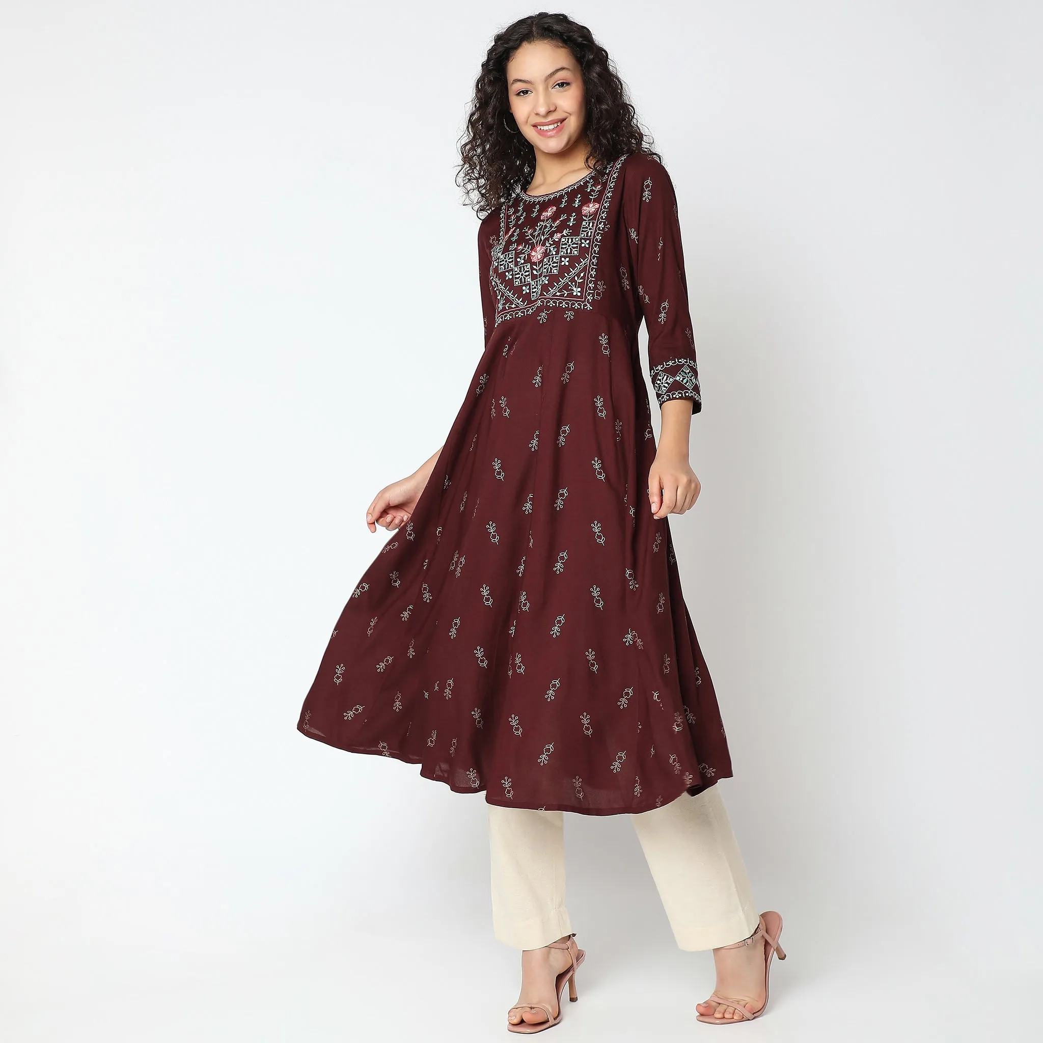 Flare Fit Embroidered Kurta
