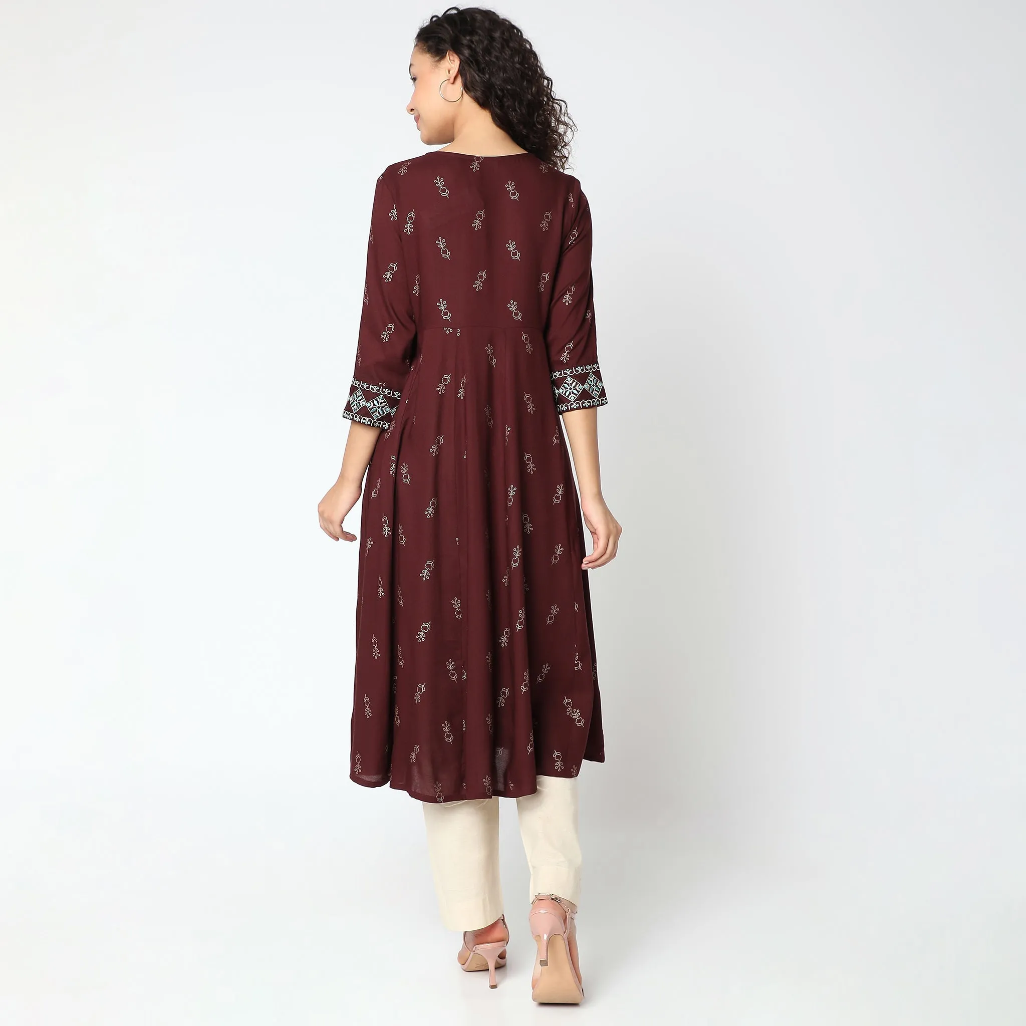 Flare Fit Embroidered Kurta