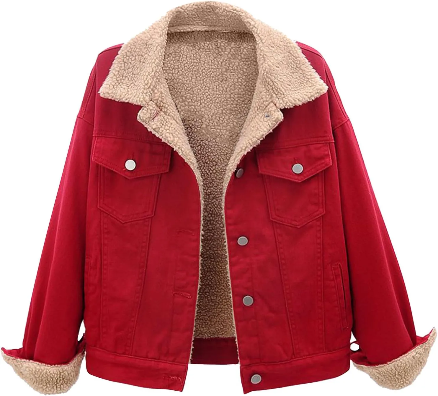 Fleece Denim Jackets for Women Winter Warm Sherpa Lined Jean Coat Tops Casual Long Sleeve Thicken Plush Jacket