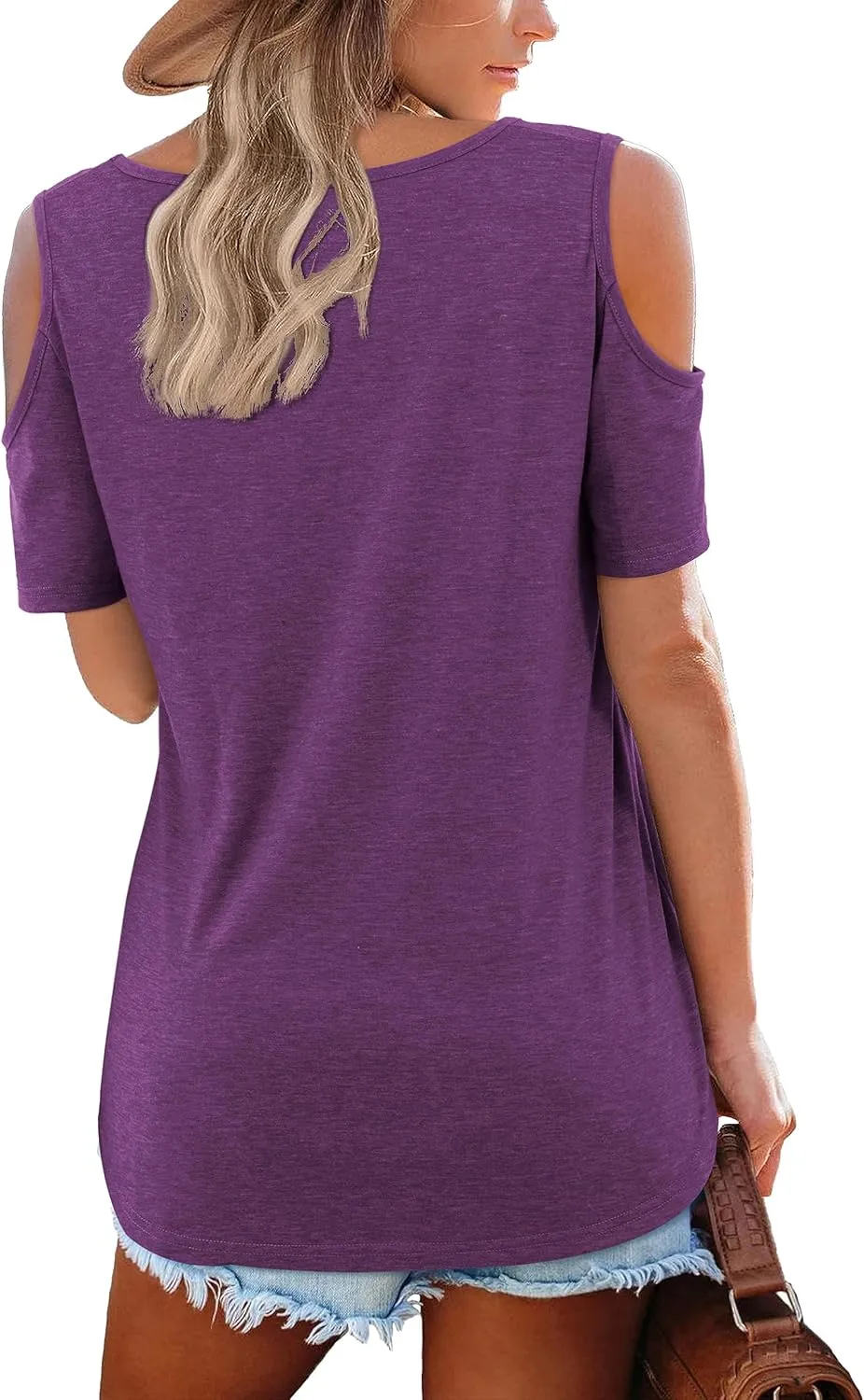 Florboom Womens Cold Shoulder Tops Summer Short/Long Sleeve V Neck T Shirts Basic Blouse