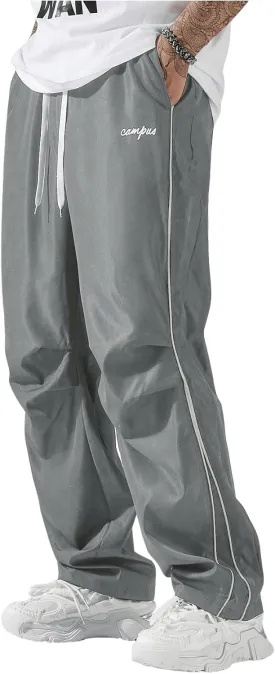 GORGLITTER Men's Lightweight Baggy Sweatpants Contrast Trim Letter Graphic Open Bottom Athletic Pants with Pockets
