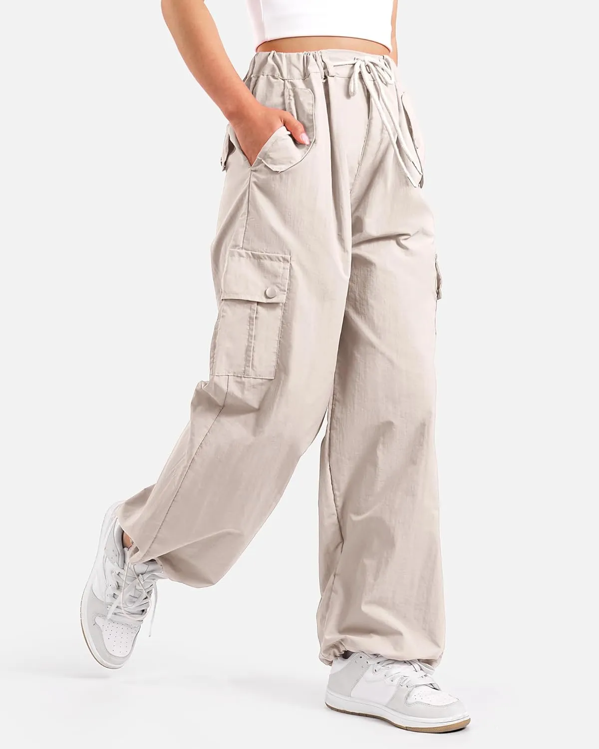KEREDA Cargo Pants for Girls Parachute Baggy Joggers Pants Kids Clothes with Pockets 6-14Y