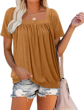KISSMODA Womens Summer Tops 2025 Trendy Casual Short Sleeve Shirts Dressy Cute Pleated Loose Blouses S-3XL
