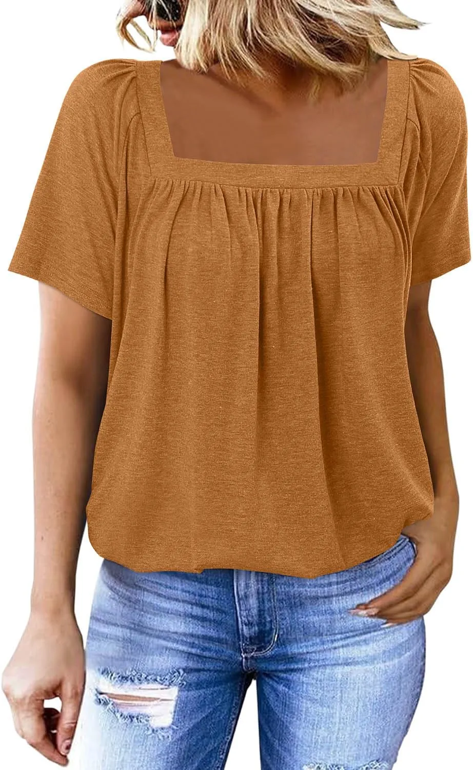 KISSMODA Womens Summer Tops 2025 Trendy Casual Short Sleeve Shirts Dressy Cute Pleated Loose Blouses S-3XL