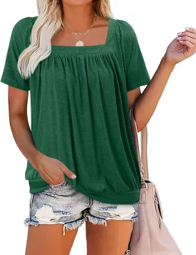 KISSMODA Womens Summer Tops 2025 Trendy Casual Short Sleeve Shirts Dressy Cute Pleated Loose Blouses S-3XL