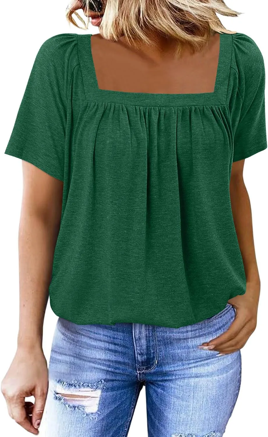 KISSMODA Womens Summer Tops 2025 Trendy Casual Short Sleeve Shirts Dressy Cute Pleated Loose Blouses S-3XL