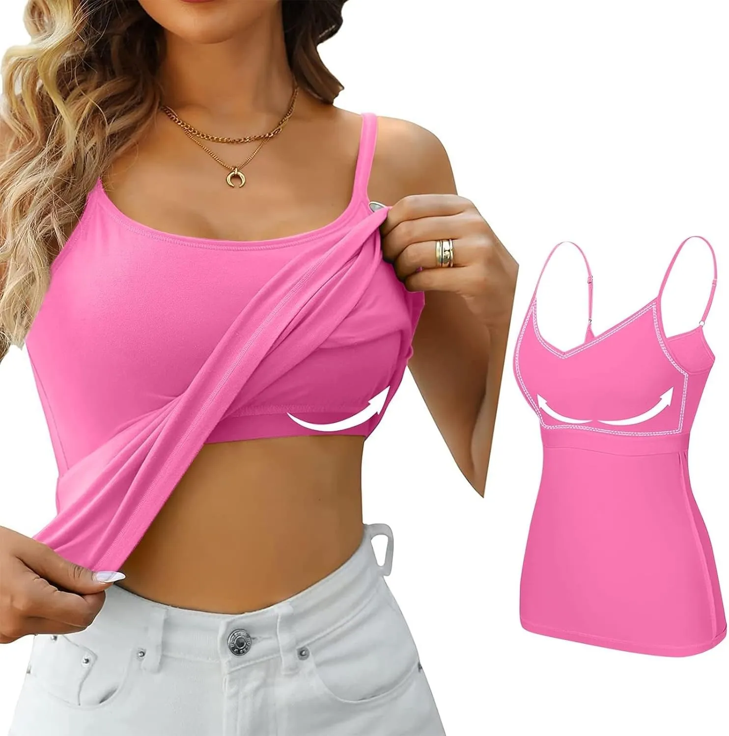 LCMTWX Built In Bra Tank Tops For Women Yoga Gym Sleeveless Camisole Sexy Plus Size Underwear With Adjustable Spaghetti