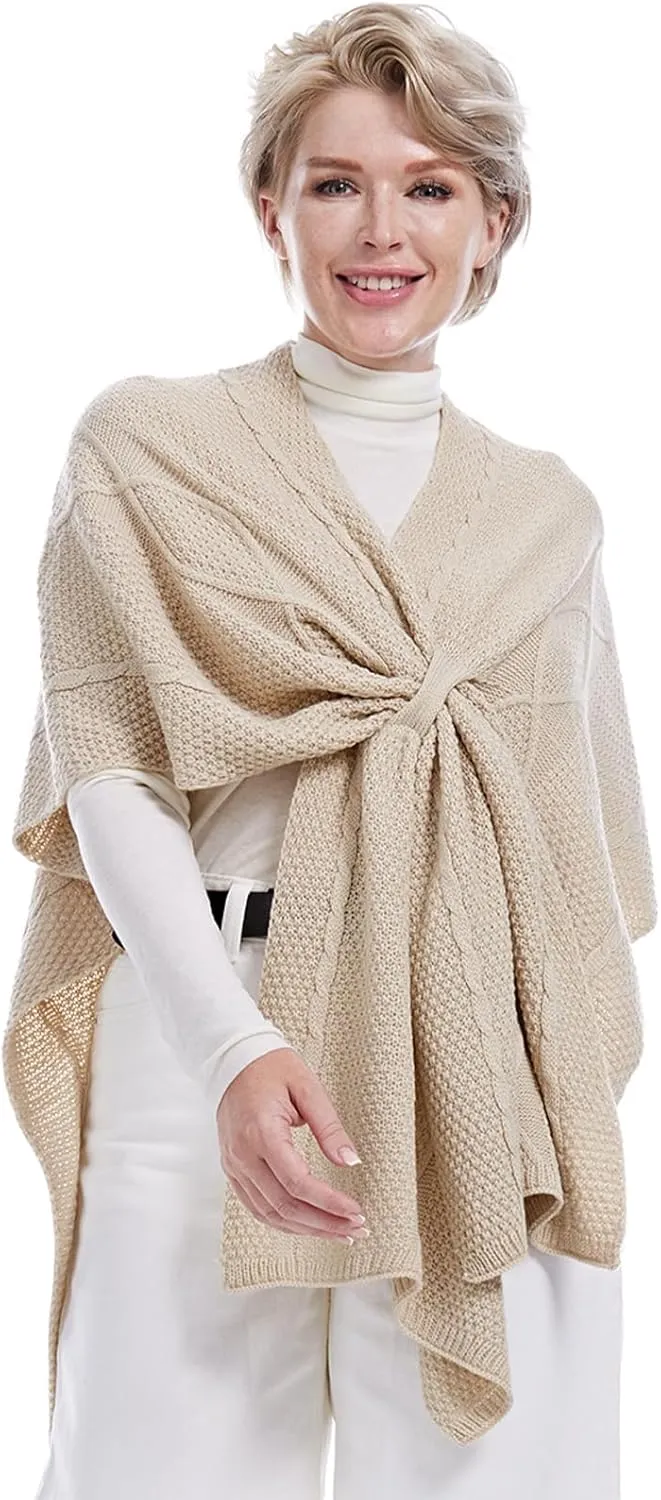MissShorthair Women's Lightweight Knitted Shawl Thin Breathable Wrap for Outdoor Travel Spring, Poncho Daily Use, Office