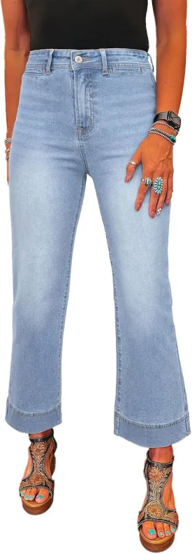 SHEWIN Wide Leg Jeans for Women Trendy High Waisted Flare Jeans Stretchy Straight Leg Ankle Denim Pants with Pockets