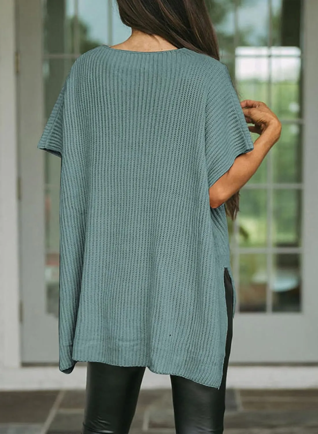 SHEWIN Womens Tops Crewneck Short Sleeve Sweater Causal Tunic Tops Lightweight Summer Sweaters for Women