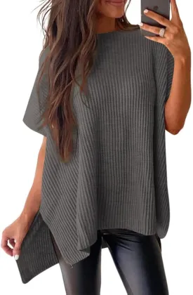SHEWIN Womens Tops Crewneck Short Sleeve Sweater Causal Tunic Tops Lightweight Summer Sweaters for Women