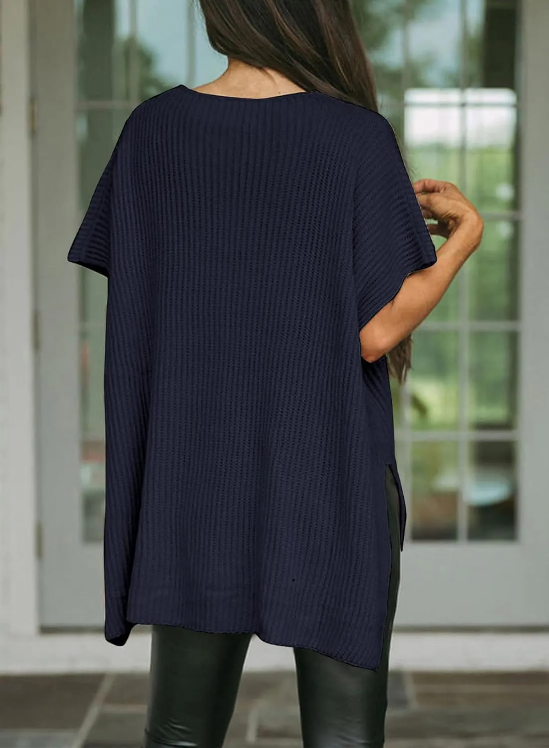 SHEWIN Womens Tops Crewneck Short Sleeve Sweater Causal Tunic Tops Lightweight Summer Sweaters for Women