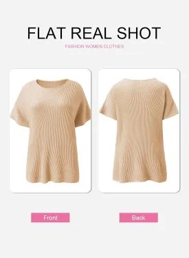 SHEWIN Womens Tops Crewneck Short Sleeve Sweater Causal Tunic Tops Lightweight Summer Sweaters for Women