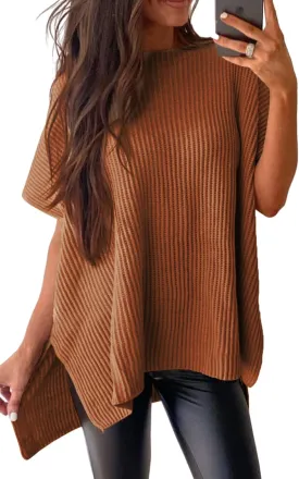 SHEWIN Womens Tops Crewneck Short Sleeve Sweater Causal Tunic Tops Lightweight Summer Sweaters for Women
