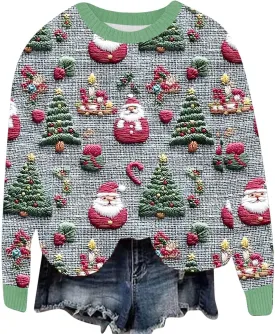 Ugly Christmas Sweater Women Funny Christmas Graphic Crewneck Long Sleeve Knit Sweatshirts Cute Xmas Holiday Pullover