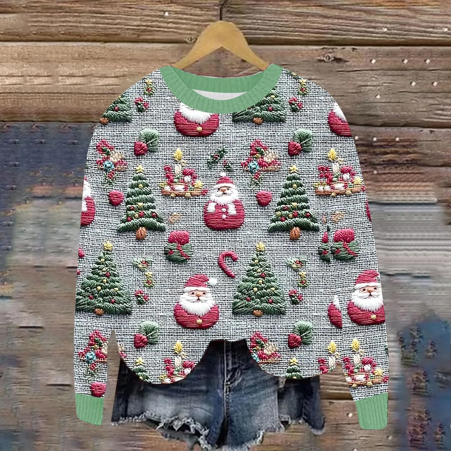 Ugly Christmas Sweater Women Funny Christmas Graphic Crewneck Long Sleeve Knit Sweatshirts Cute Xmas Holiday Pullover