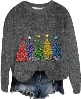 Ugly Christmas Sweater Women Funny Christmas Graphic Crewneck Long Sleeve Knit Sweatshirts Cute Xmas Holiday Pullover