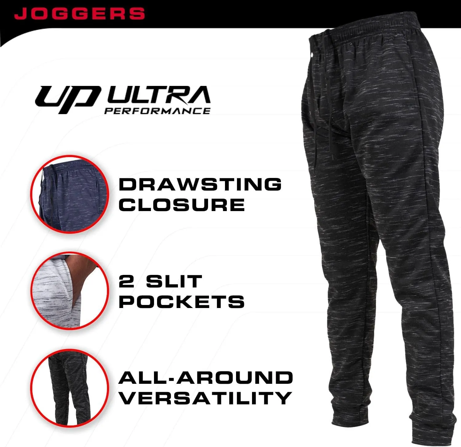 Ultra Performance 3 Pack Mens Joggers Mens Athletic Sweatpants with Pockets for Men, Small - 3X