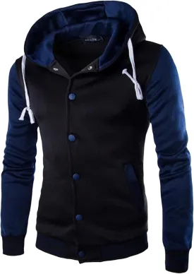 Wankang Mens Hoodie Baseball Jacket Button Down Varsity Jacket Hooded Lightweight Letterman Bomber jacket Coats for Men