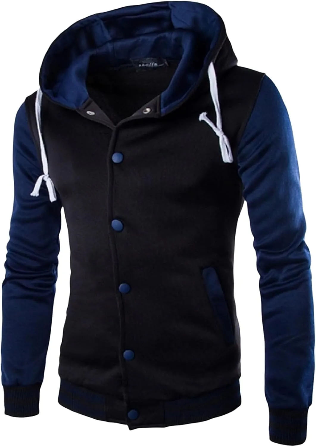 Wankang Mens Hoodie Baseball Jacket Button Down Varsity Jacket Hooded Lightweight Letterman Bomber jacket Coats for Men