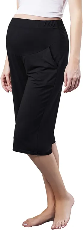 Women Maternity Capris Pregnancy Pants Soft Joggers Lounge Bottoms with Pockets