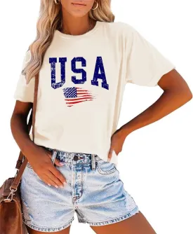 Women's 4th of July Independence Day T-Shirt Summer 1776 USA America Memorial Day Graphic Tees Tops