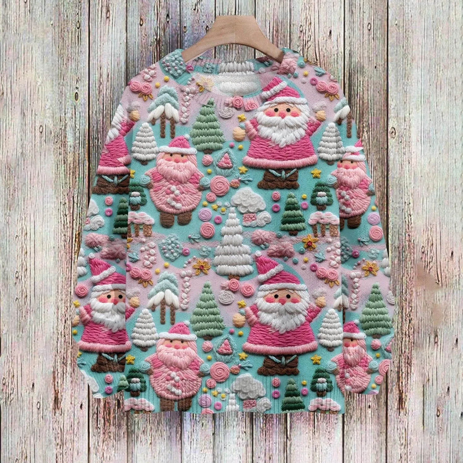 Womens Christmas Knit Sweaters Holiday Crewneck Sweatshirts Xmas 3D Graphic Gnomes Santa Shirt Winter Long Sleeve Tops