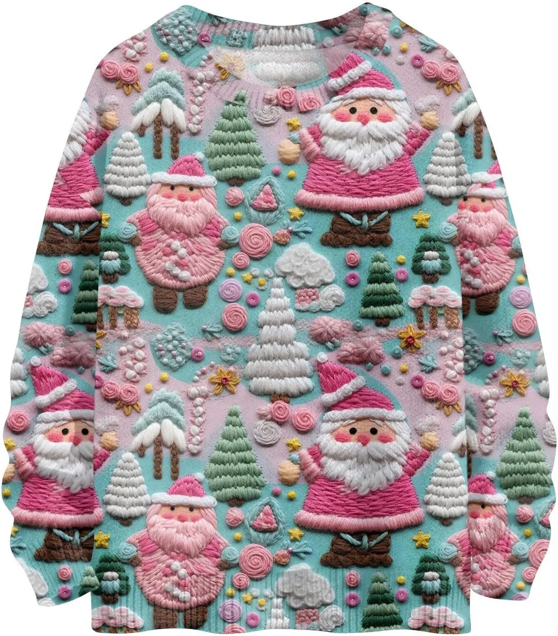 Womens Christmas Knit Sweaters Holiday Crewneck Sweatshirts Xmas 3D Graphic Gnomes Santa Shirt Winter Long Sleeve Tops