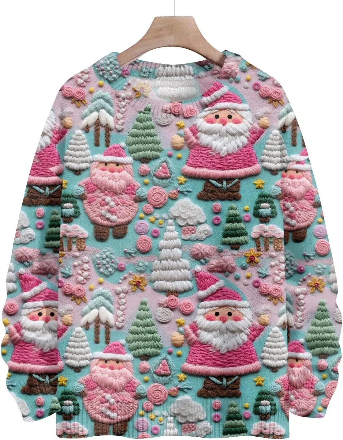 Womens Christmas Knit Sweaters Holiday Crewneck Sweatshirts Xmas 3D Graphic Gnomes Santa Shirt Winter Long Sleeve Tops